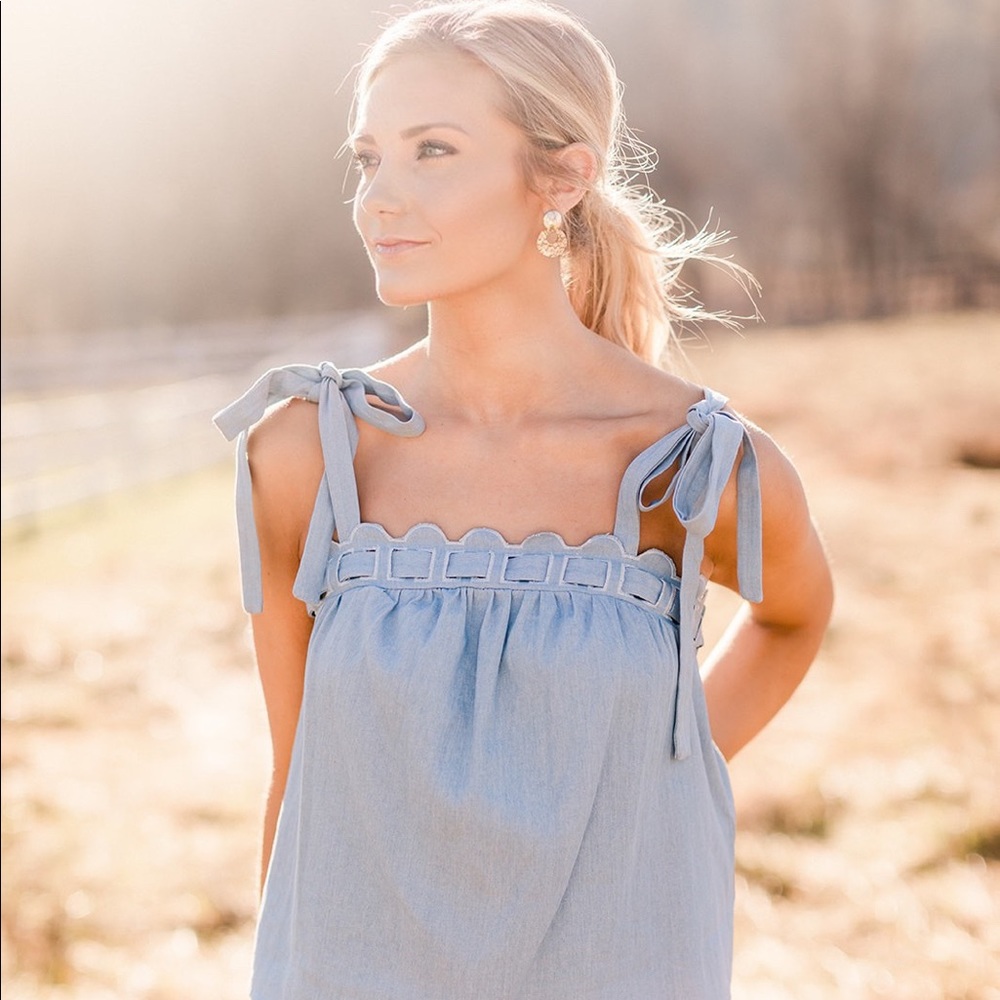 Shoulder Tie Top- Chambray